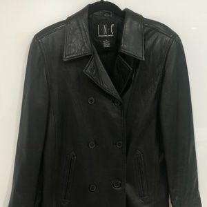INC-International Concepts Black Leather Pea Coat